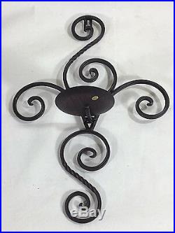 Pair cast iron candle holders wall sconces brown scroll design 16 x 11 wall art