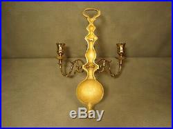 Pair of 13 Inch Solid Brass 3 Arm Candle Holder Wall Sconce with Key Hole Top