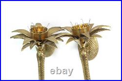 Pair of 1970's Brass Palm Tree Candleholders Wall Sconces Hollywood Regency