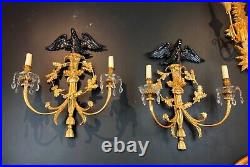 Pair of 19th Century English Regency Style Ebonized Giltwood Wall Candleholders