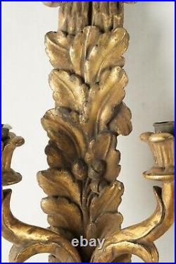 Pair of 19th Century Italian Baroque Giltwood Twin-Light Wall Sconces