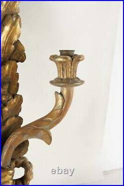 Pair of 19th Century Italian Baroque Giltwood Twin-Light Wall Sconces