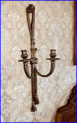 Pair of 19th Century Louis XVI Style Knot & Tassel Applique Wall Candle Sconces