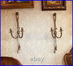 Pair of 19th Century Louis XVI Style Knot & Tassel Applique Wall Candle Sconces
