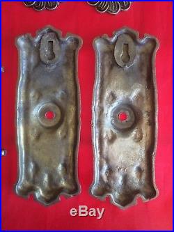 Pair of 2 Antique Metal Wall Sconce Candle Holders Silver Tone Oak Leaf Pattern