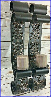 Pair of 2 Feet Wall Sconce Candle Iron Holder Metal Scroll Decor Antique Bronze