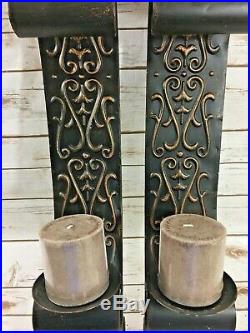 Pair of 2 Feet Wall Sconce Candle Iron Holder Metal Scroll Decor Antique Bronze