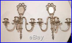 Pair of 2 antique ornate Victorian style silverplate wall candle holder sconces