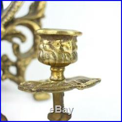 Pair of 2 vtg antique Brass Oval Mirror Candelabra Wall Sconce Gold Matching Set