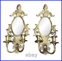 Pair of Antique 1920's Art Nouveau Mirrored Wall Sconces & Candle Holders