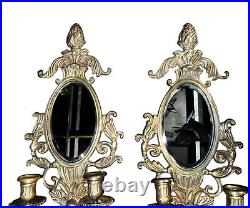 Pair of Antique 1920's Art Nouveau Mirrored Wall Sconces & Candle Holders