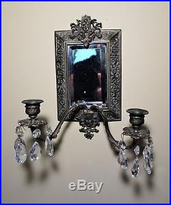 Pair of Antique 19th Century Victorian Ornate Brass Wall Sconce Candle Holders