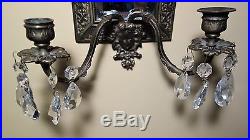 Pair of Antique 19th Century Victorian Ornate Brass Wall Sconce Candle Holders
