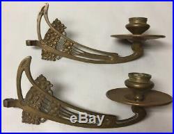 Pair of Antique Art Nouveau Brass or Bronze Wall Sconce Candle Holders