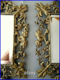 Pair of Antique Baroque Bronze Wall Mirrors Candle Holders 18c France / Austria