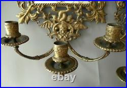 Pair of Antique Baroque Bronze Wall Mirrors Candle Holders 18c France / Austria