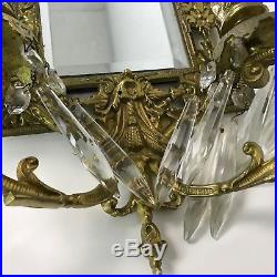 Pair of Antique Brass Frame Mirror Candle Holder Wall Sconces Neoclassical Motif