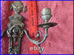 Pair of Antique Bronze Brass Wall Sconce Double Candle holder arm Ornate Vintage