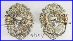 Pair of Antique Dutch or Spanish Style Silvered Brass Wall Sconces Candle Holder