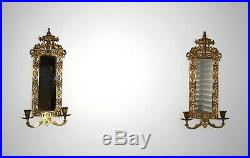 Pair of Antique Ornate Gilt Brass Mirror Wall Sconces Candle Holder
