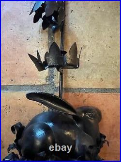 Pair of Antique Petite Choses Cast or Wrought Iron Rabbit Wall Candle Holders