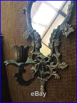 Pair of Antique Victorian Ornate Wall Mirror Sconces Candle Holders VTG