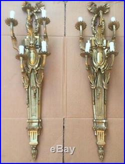 Pair of Antique Wall Hanging bronze brass Candle Holders/Sconces Very Heavy