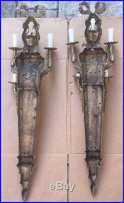 Pair of Antique Wall Hanging bronze brass Candle Holders/Sconces Very Heavy