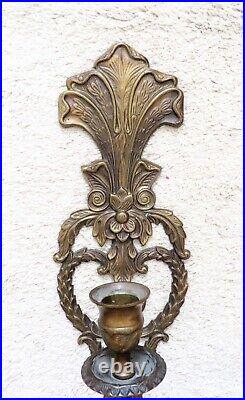 Pair of Art Nouveau Style Bronze Candle Holder Wall Sconces