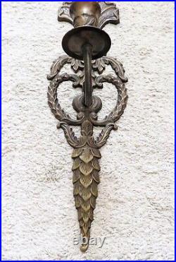 Pair of Art Nouveau Style Bronze Candle Holder Wall Sconces