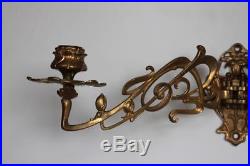 Pair of Art Nouveau floral wall piano sconces candle holders