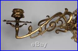 Pair of Art Nouveau floral wall piano sconces candle holders