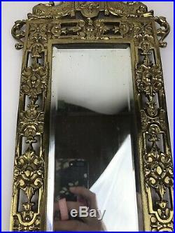 Pair of Brass Frame Mirror Candle Holder Wall Sconces Neoclassical Motif