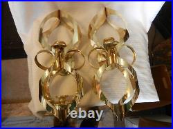 Pair of Brass Metal Wall Mount Candle Holders Spiral Design holds 2 & 1 candles