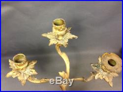 Pair of Candle Holders Wall 3 Branches Gold Brass Deco Style 19th Candelabra