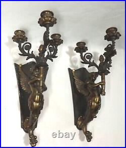 Pair of Circa 1890's French MERMAID Wall 3 Candle Sconces Candelabrums