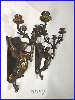 Pair of Circa 1890's French MERMAID Wall 3 Candle Sconces Candelabrums