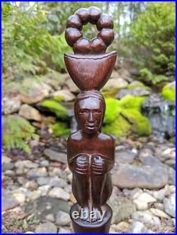Pair of Hand-carved Dark Wood Candle Sconces Ft. Caribbean Women in Headdress