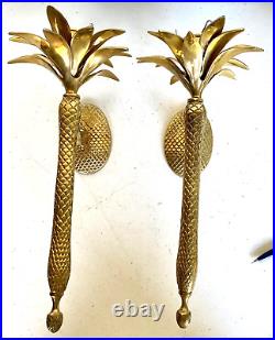 Pair of Heavy Brass Pineapple Candle Wall Sconces withHurricane Glasses