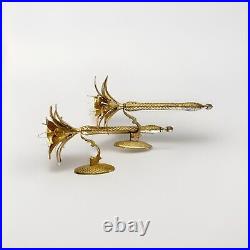 Pair of Heavy Brass Pineapple Candle Wall Sconces withHurricane Glasses