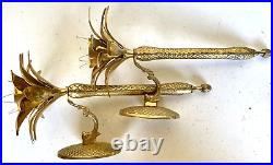 Pair of Heavy Brass Pineapple Candle Wall Sconces withHurricane Glasses