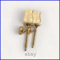 Pair of Heavy Brass Pineapple Candle Wall Sconces withHurricane Glasses