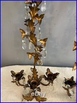 Pair of Italian Hollywood Regency Style Wall Candle Sconces/hold 3 candles each