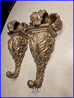 Pair of LARGE 12.5 Tall Wall Sconces Plaster Hollywood Regency Gold