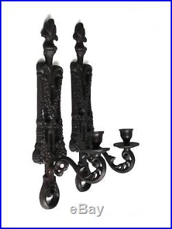 Pair of METAL Wall Sconce Candle Holders BLACK