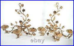 Pair of Mid Century Wall Candle Holders Sconces Gilt Metal Hollywood Regency
