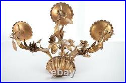 Pair of Mid Century Wall Candle Holders Sconces Gilt Metal Hollywood Regency