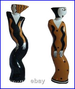 Pair of Paloma Picasso Cubism Style Women Figure Candle Holders Signed 16