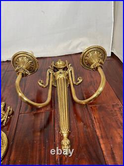 Pair of Quorum Brass Wall 2 Light Electric Sconces Candle Slips Untested As Is