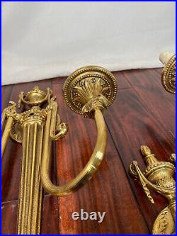 Pair of Quorum Brass Wall 2 Light Electric Sconces Candle Slips Untested As Is